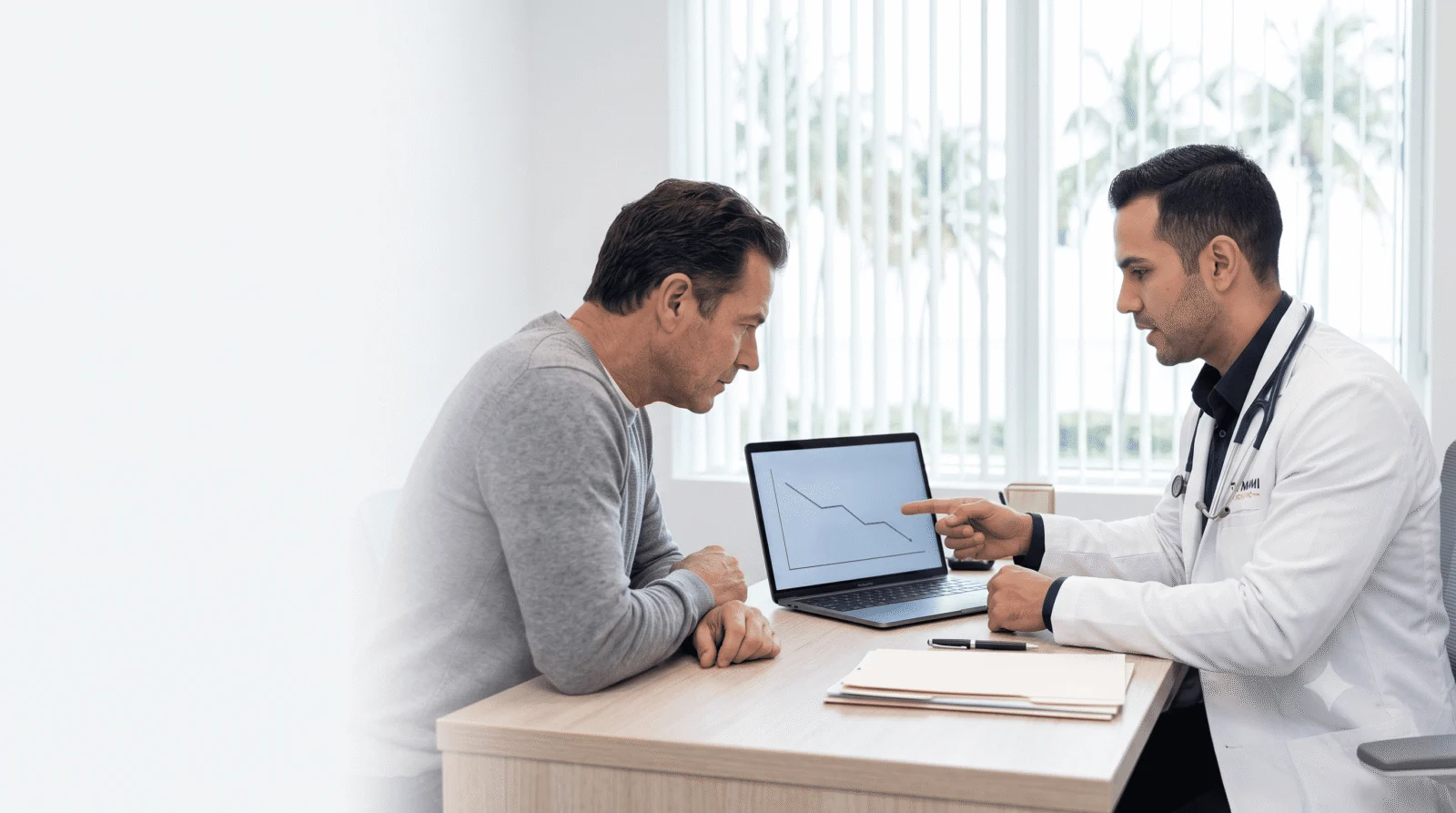 Patient discussing age-related testosterone changes with a clinician