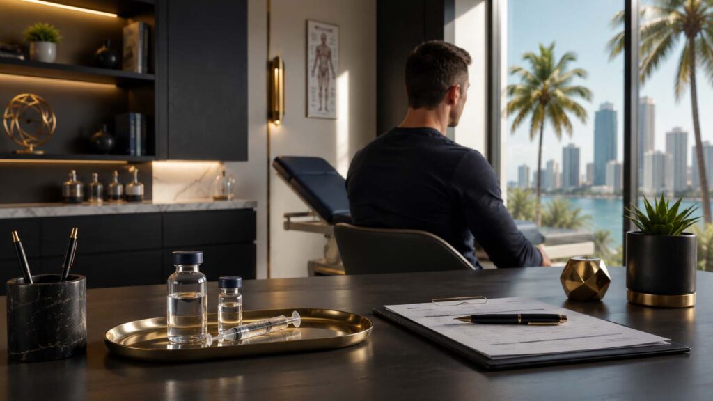 Man consulting a TRT clinic in Miami for testosterone therapy
