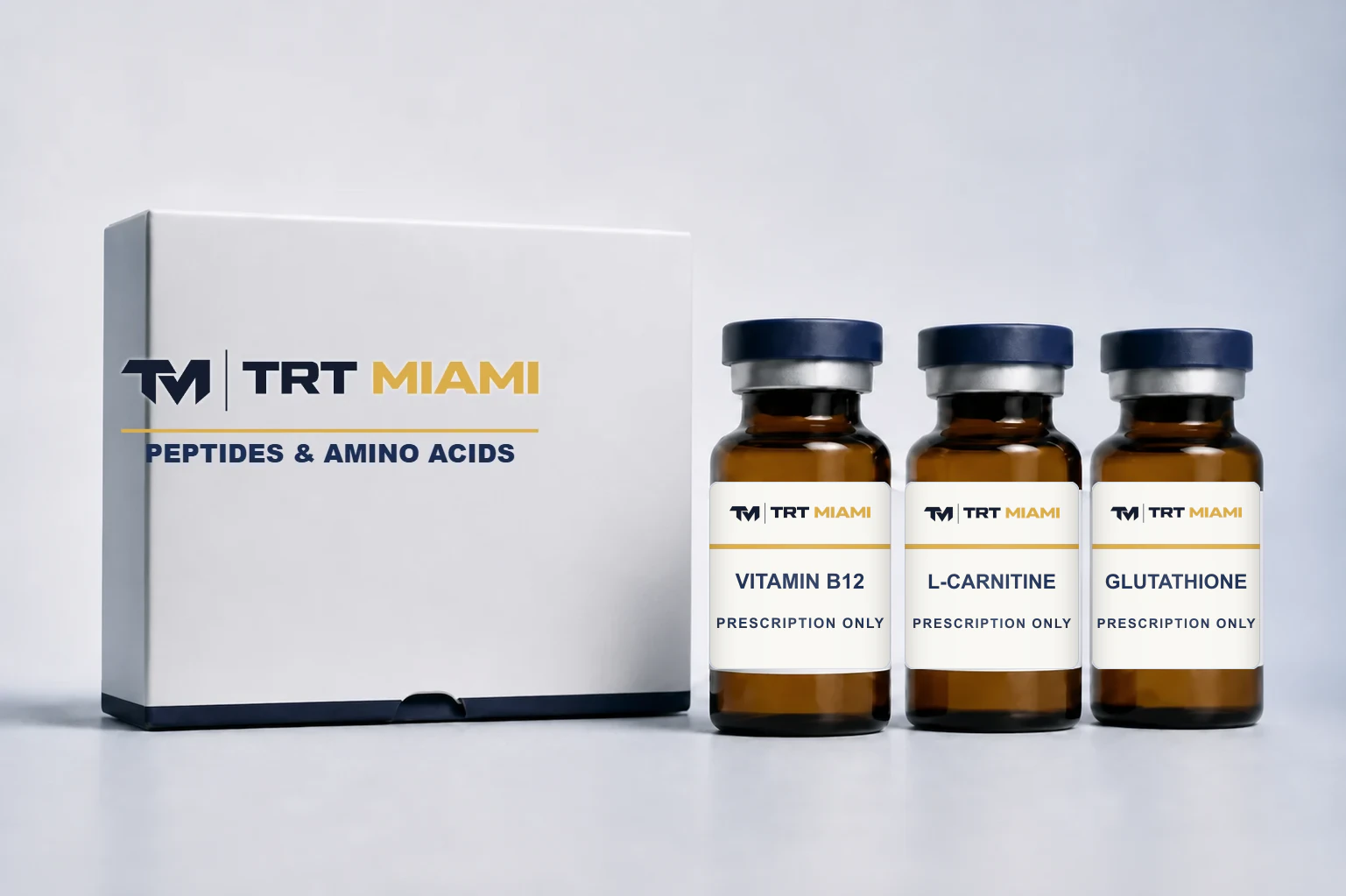 TRT Miami Vitamin B12 L-Carnitine and Glutathione prescription vials